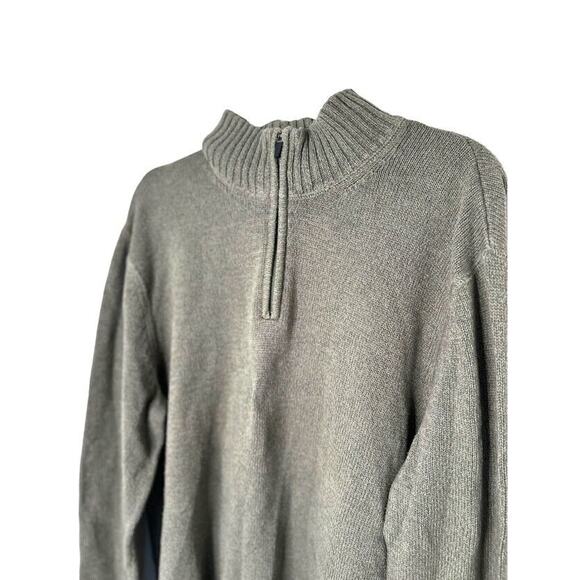 Eddie Bauer Sweater Mens Large 100% Cotton Tan Green 1/4 Zip Pullover Outdoor - Picture 2 of 7